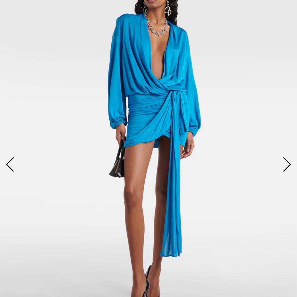 Blumarine Blue Bodycon Dress with Bishop Sleeves